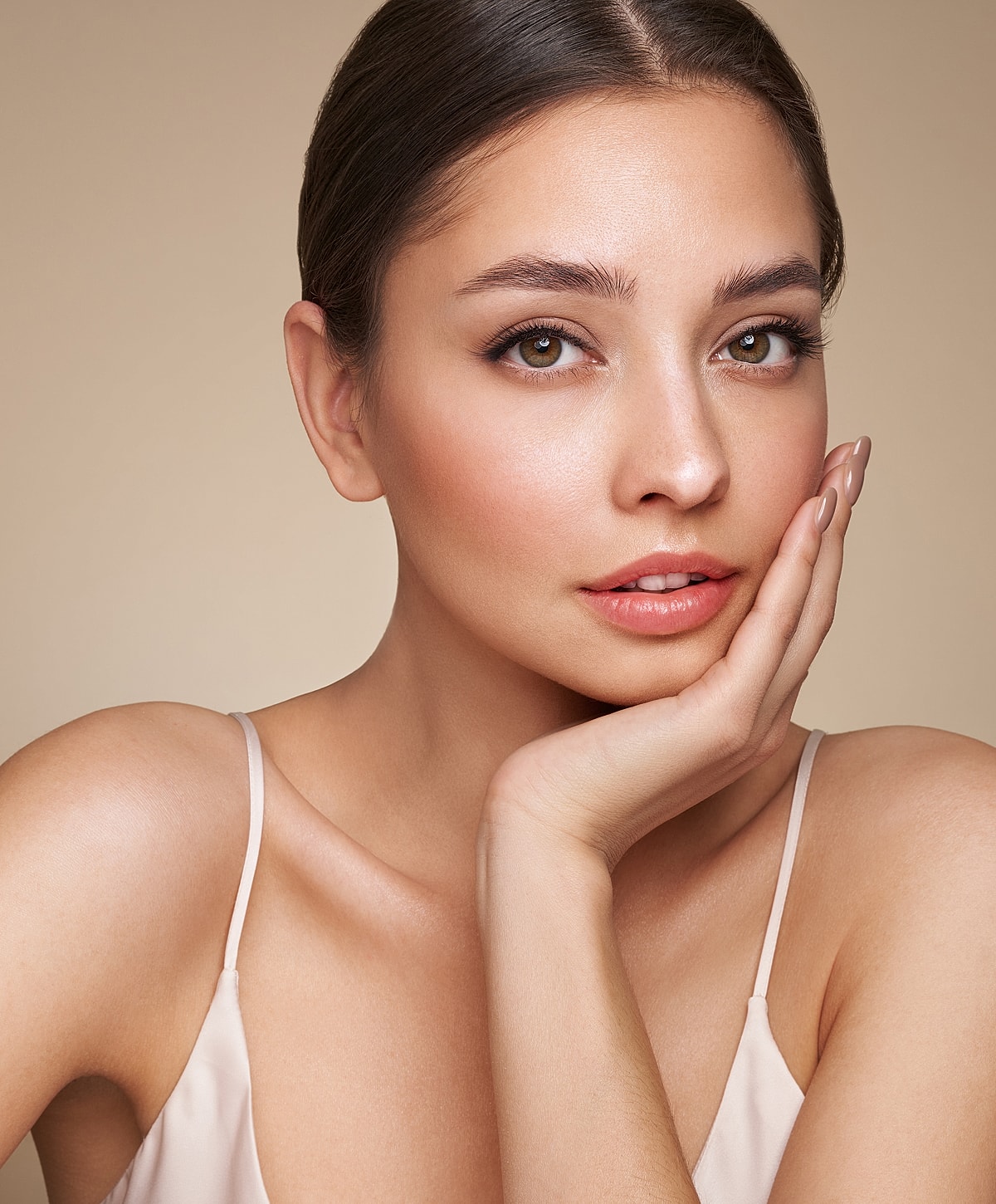 Close-up of a woman with natural makeup.